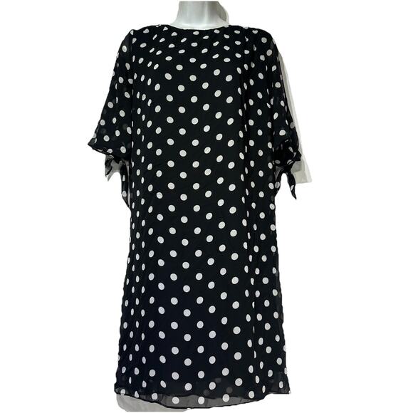 msk polka dot back criss cross cut out Ruffle Tie Sleeve dress size L - Picture 1 of 6